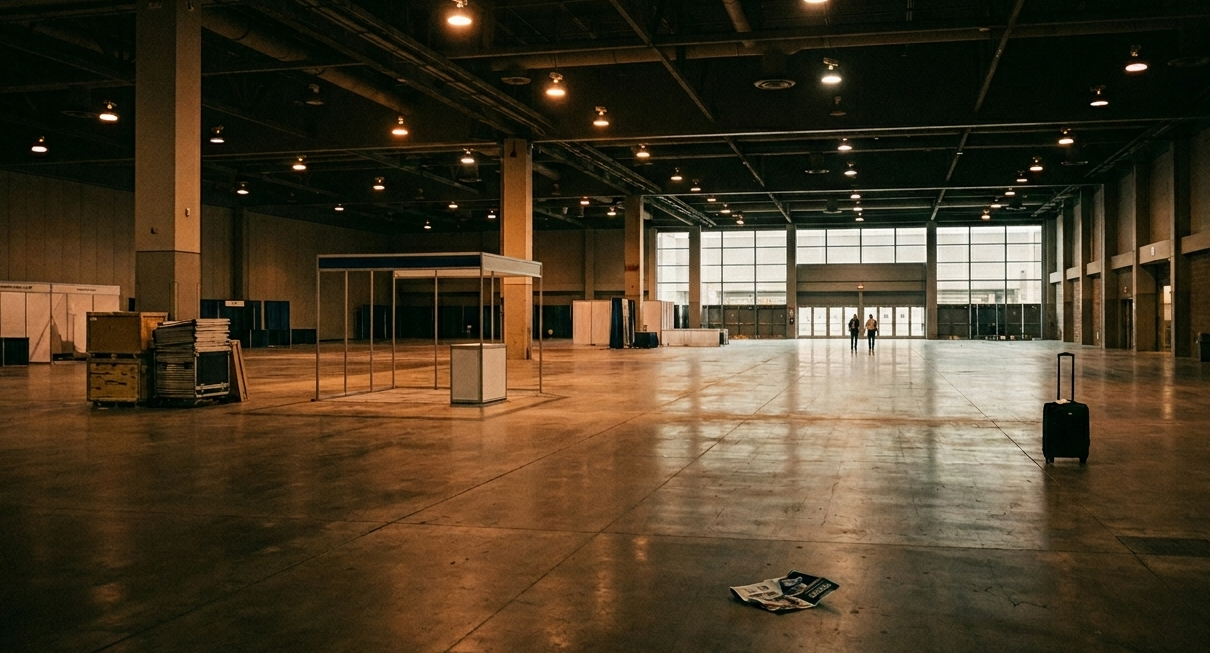 Empty conference hall at end of day